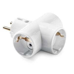 Famatel Adaptador triple 16A con toma de tierra, portacontactos en cerámica