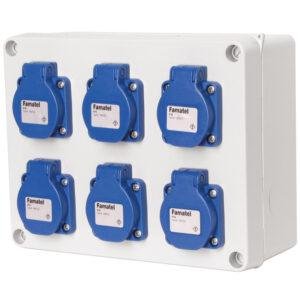 Famatel Caja estanca cableada con 6 tomas schuko IP54