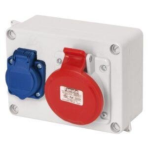 Famatel Caja estanca cableada con 1 toma schuko + 1 toma 3P+N+T 16A IP44