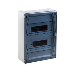 CAJA distrib. IP40 superficie 2x12 (24) MÓDULOS puerta transp.