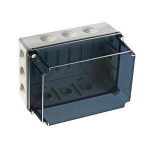 CAJA GUARDAMOTOR IP65 253x342x191 CON CONOS tapa transp.