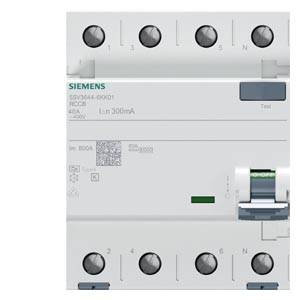 5SV3644-6KK01 Siemens Interruptor diferencial tipo A 40A 3+N pol. 300MA 400V 4MOD.