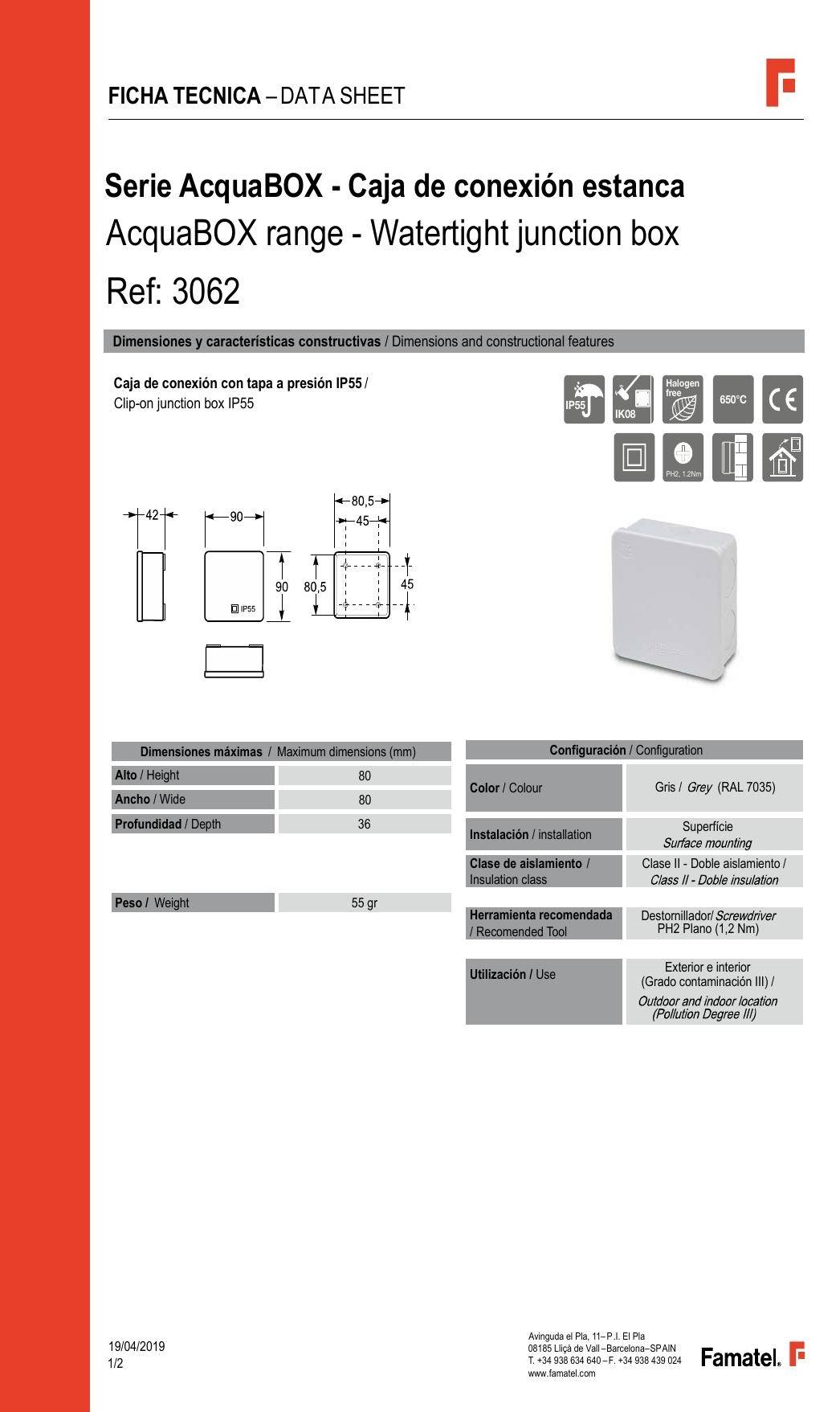 Famatel Caja estanca ciega IP55 80x80x36 - Imagen 2