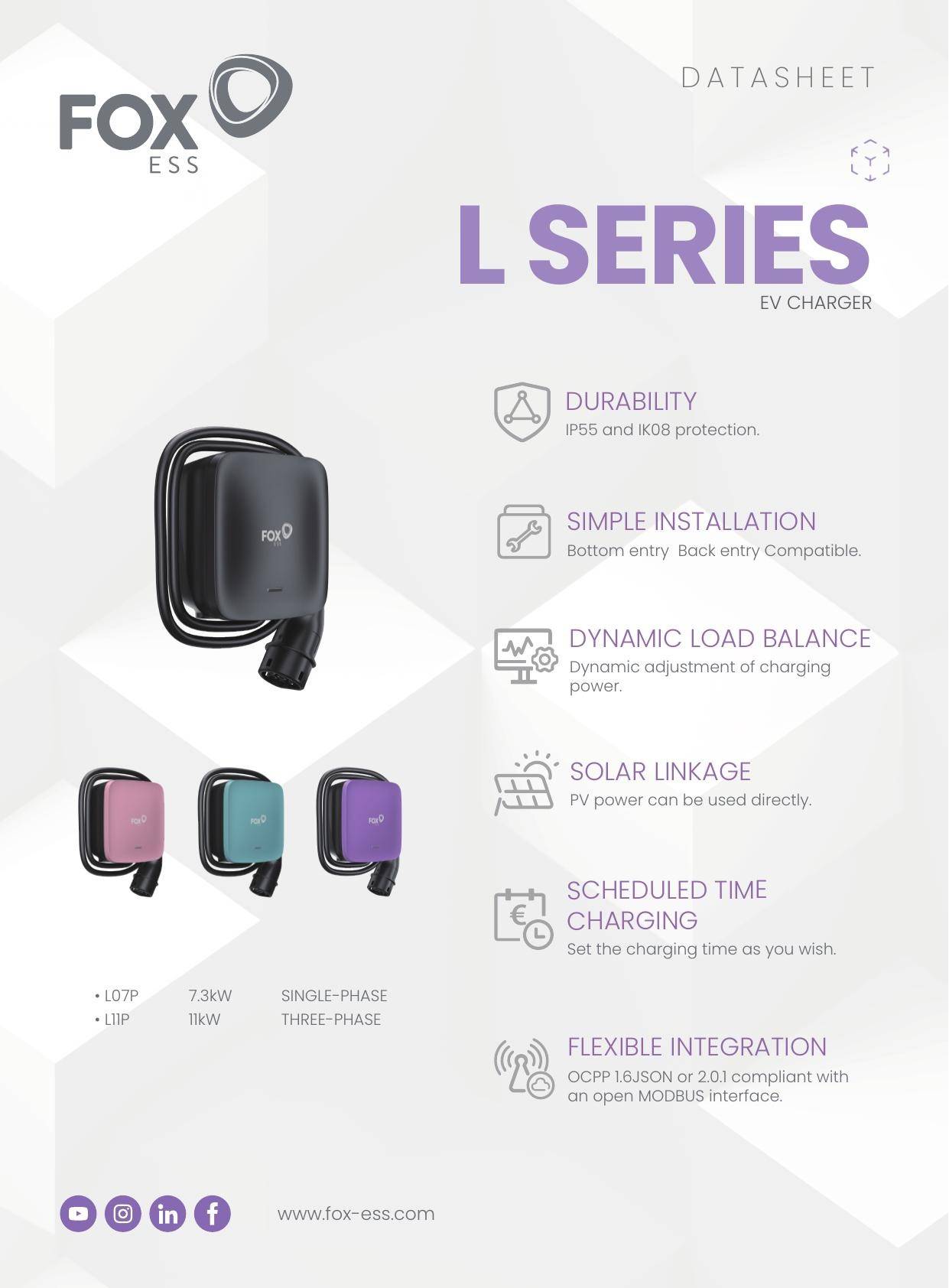 Cargador vehículo eléctrico FOX ESS Series L L11P 11 kW Tipo 2 - Imagen 2