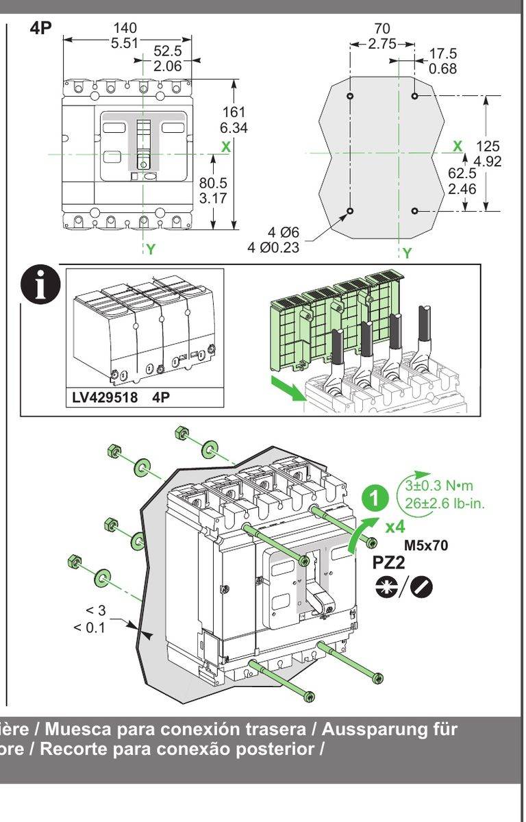 Schneider C25F4TM250 Bloque de corte NSX250F 36kA AC 4P4R 250A TMD - Imagen 2